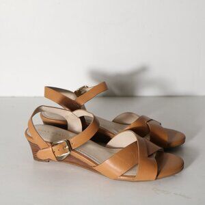 Cole Haan Avina Wedge Sandal Wedge Women 7.5 Pecan Brown Leather Strappy Comfort
